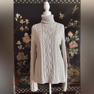 Lauren Ralph Lauren Gray Metallic Cable Knit Turtleneck Sweater